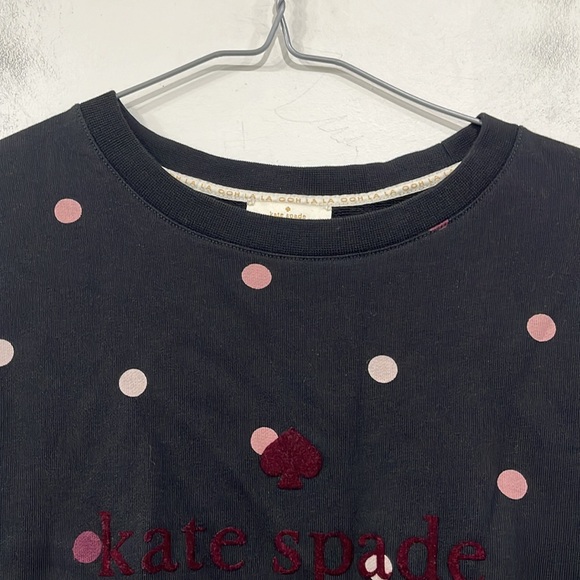 Kate Spade Broome Street Bakery Pink Dot on Black Cotton Terry Sweatshirt XS - Picture 4 of 11